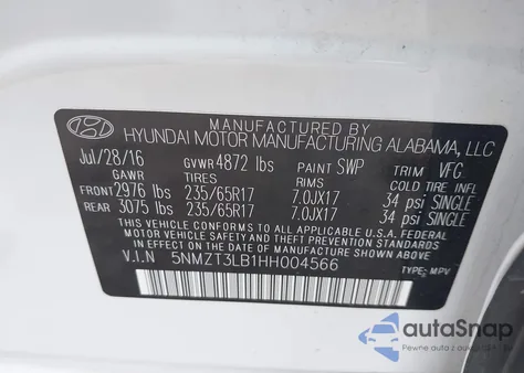 2017 Hyundai Santa Fe Sport 2.4L из США, поврежденный, VIN 5NMZT3LB1HH004566